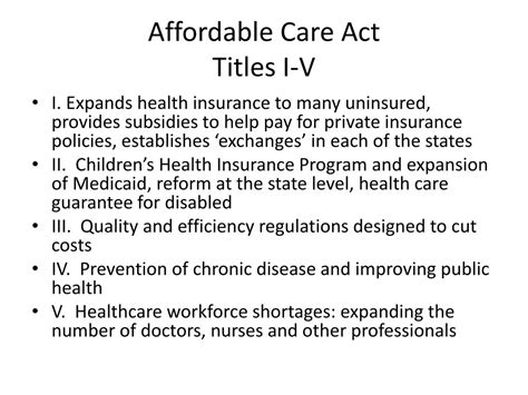 how many titles are in the affordable care act